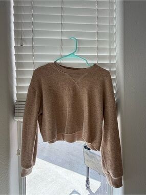 Zara Cropped Crewneck Sweater - Beige